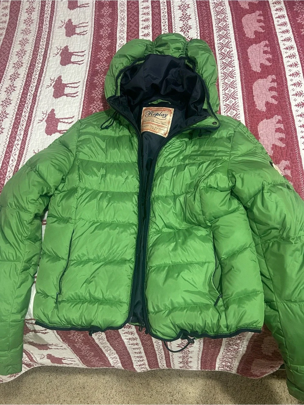 Girl’s Replay Bright Green Puff Jacket L. EUC.